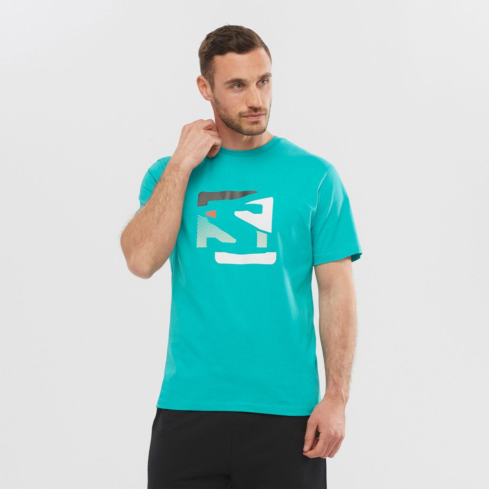 SALOMON UK OUTLIFE GRAPHIC DISRUPTED LOGO SS M - Mens T-shirts Turquoise,WCHD56719